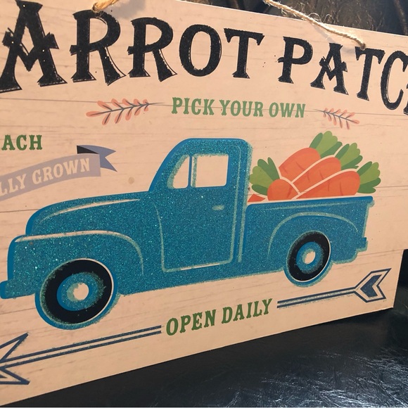 7529 Spring Carrot Patch VTG Blue Farm Truck Wood Sign Glittery Blue. - Picture 9 of 9